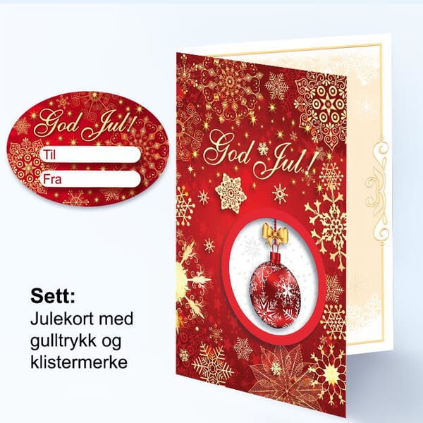 Julekort med gulltrykk og klistermerke - 181028